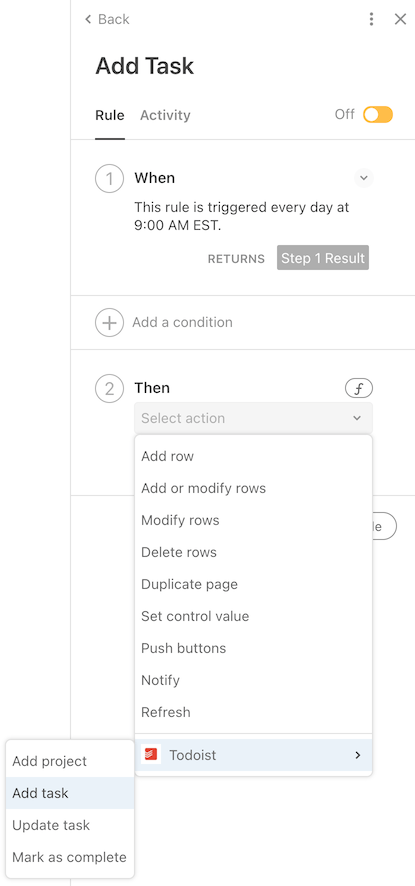 Selecting an action for an automation