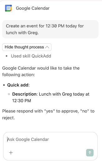 A screenshot of the action confirmation UX.