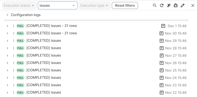 A screenshot of the ingestion logs drawer for an agent.