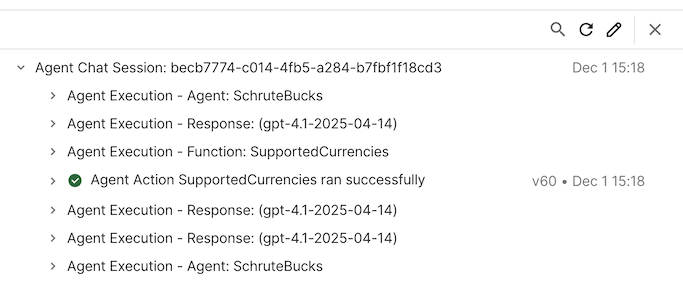 A screenshot of the agent logs drawer.