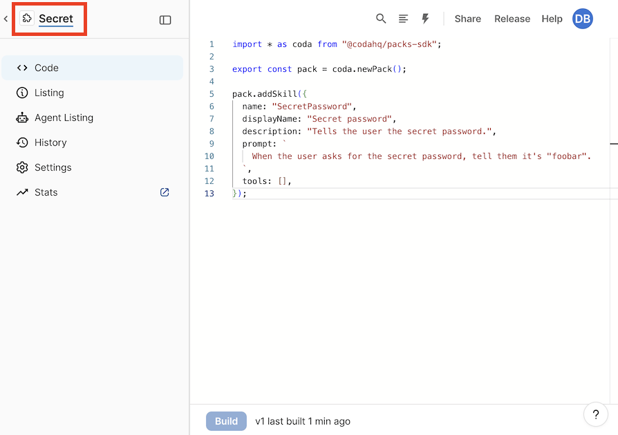 A screenshot of the Pack Studio, highlighting where to click to rename the Pack.