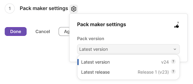 A screenshot of the dropdown that can switch the version of the Pack used by the agent.