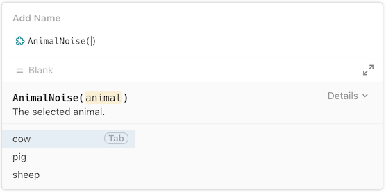 Autocomplete in the formula editor