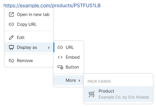 Changing a mention to show as a card in the display as menu