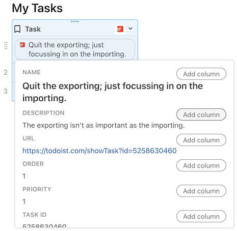 Hovering over an object chip