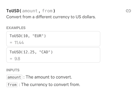 Formula examples in the generated documentation