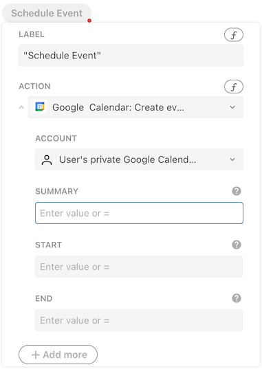 A custom action in a button