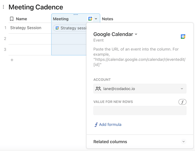A custom column format