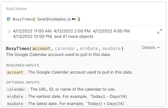 A custom formula in the formula editor