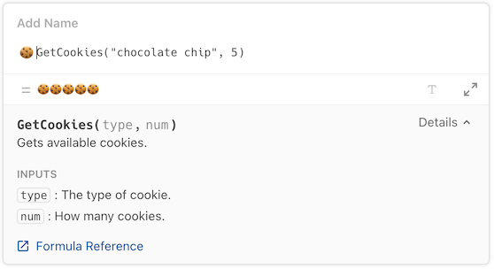 Parameters in the formula editor