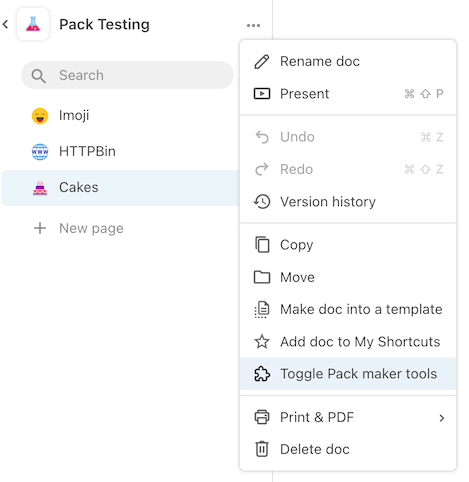 Open Pack maker tools from doc menu