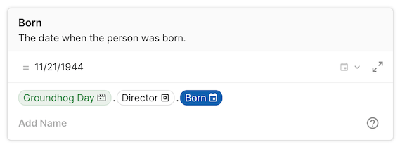 A schema property description being shown in the formula editor