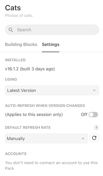 Recalculation settings in the Pack side panel
